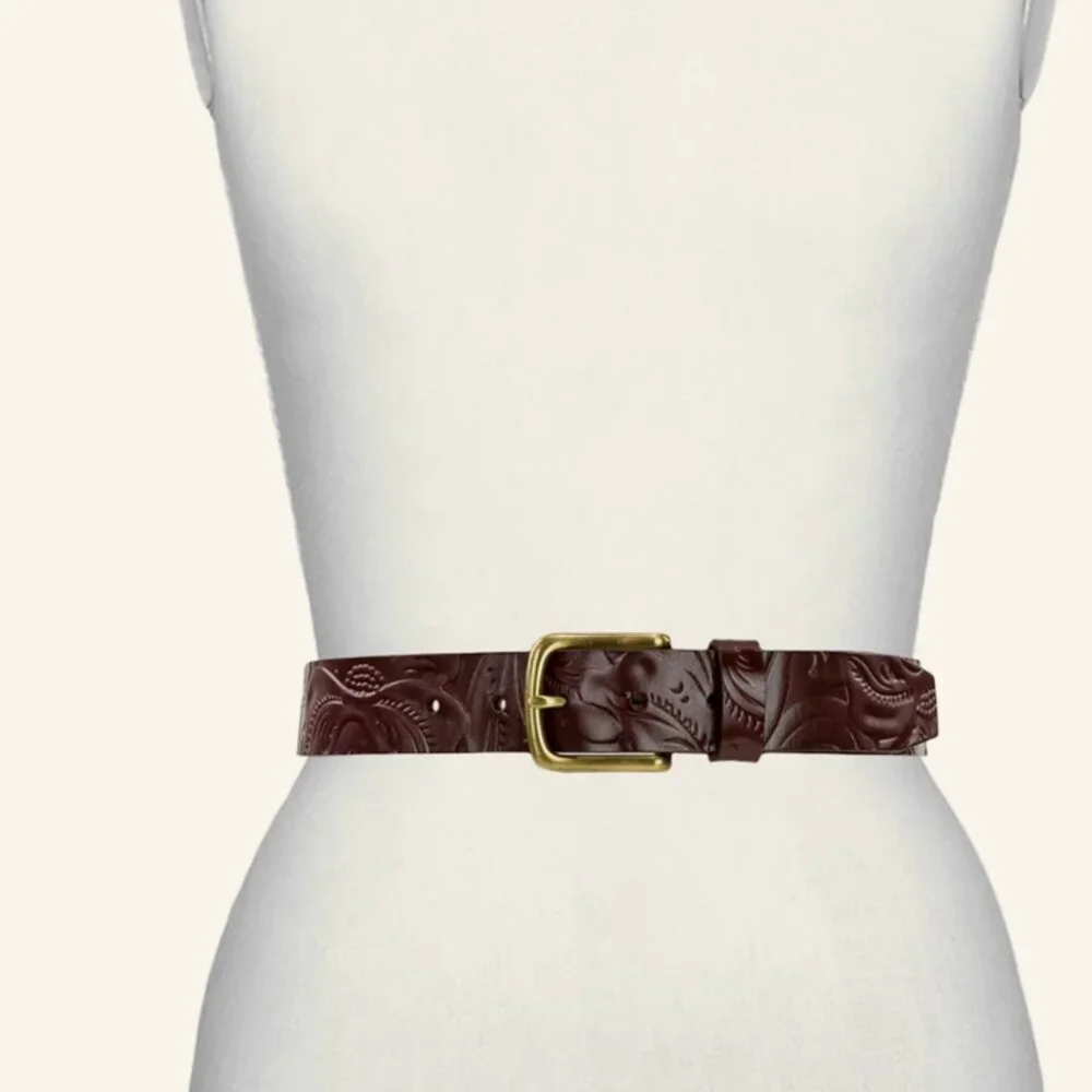 NWT Patricia Nash Womens Florence Brown Leather Vietri Belt Embossed Small